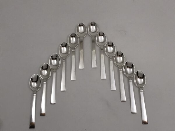 12 theelepels, georg jensen, denemarken, model acadia, zilver, 925/000, haarlemsche zilversmederij. kh schermerhorn