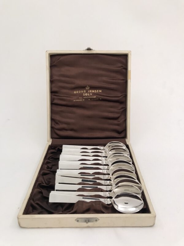 12 theelepels, georg jensen, denemarken, model acadia, zilver, 925/000, haarlemsche zilversmederij. kh schermerhorn