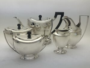 Zilver 6 delig servies, Amsterdam 1929, Bonebakker, Nederland, 925/000, Haarlemsche Zilversmederij K.H.Schermerhorn, Haarlem