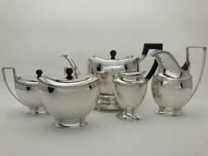 Zilver 6 delig servies, Amsterdam 1929, Bonebakker, Nederland, 925/000, Haarlemsche Zilversmederij K.H.Schermerhorn, Haarlem