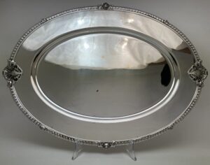 Zilver dienschaal, zilverfabriek Voorschoten, 1926, 1e gehalte, Haarlemsche Zilversmederij K.H.Schermerhorn, Haarlem