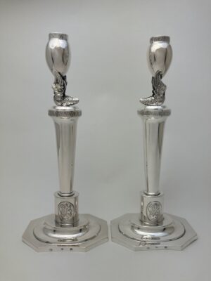 set zilveren kandelaars, oostenrijk hongarije 1820, Haarlemsche Zilversmederij k.H.Schermerhorn Haarlem
