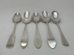 5 zilver cargadoorlepe3ls, Dantzig, Konisgberg, Kalingrad, Haarlemsche Zilversmederij K.H. Schermerhorn Haarlem