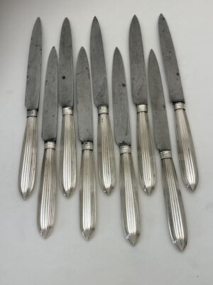 9 x dessertmes, J.P.Dell, Amsterdam, 1807, Haarlemsche Zilversmederij K.H.Schermerhorn Haarlem