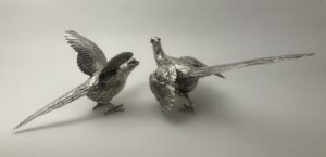 Zilver set fazanten, zilver tafelstuk, Haarlemsche Zilversmederij K.H.Schermerhorn, Haarlem
